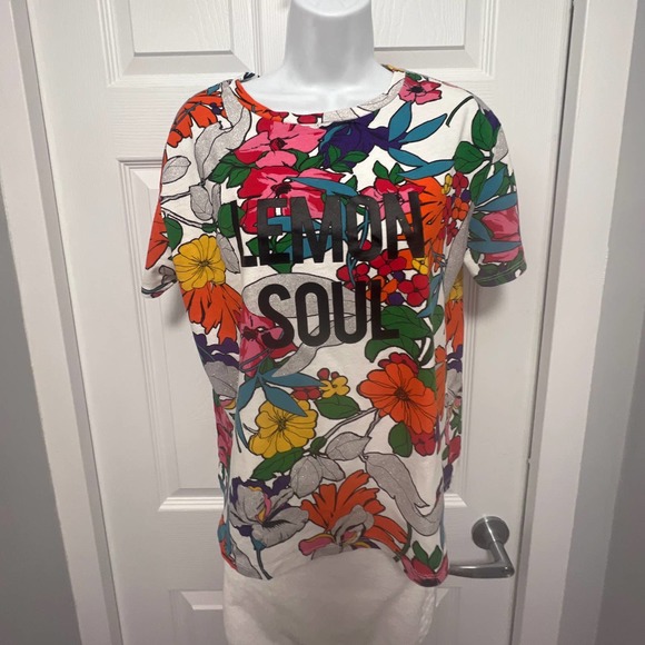 Zara Tops - ZARA Womens Ladies Faces Floral Cropped Graphic T-Shirt, Size S